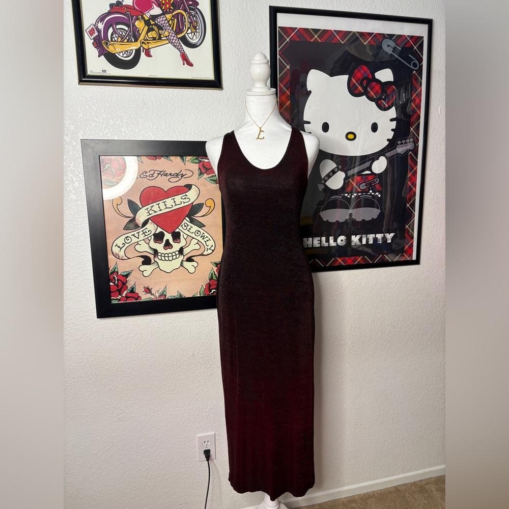 Knapp Studio Black Red Ombré Glittery Maxi Dress Grunge Emo Y2K 90s